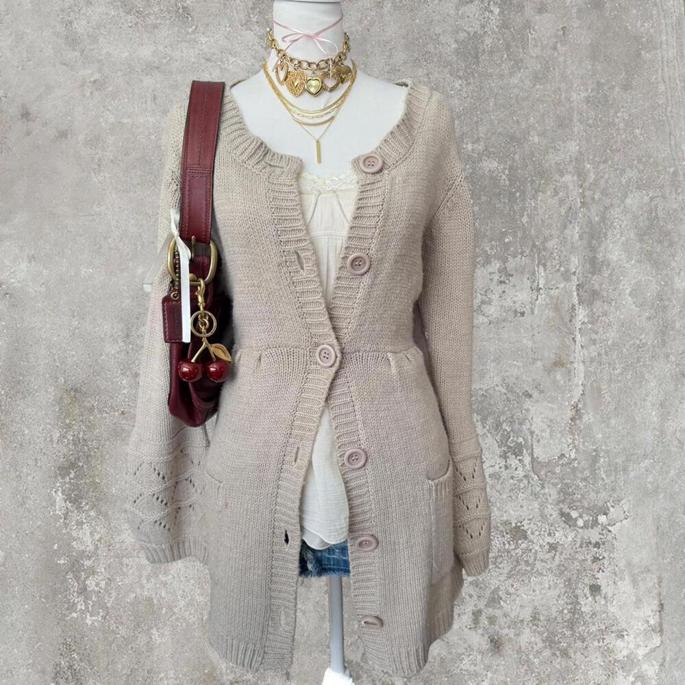cozy coquette basic chunky oversized sweater cardigan with pocket and buttons‎